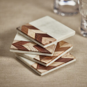 Chevron Wood and Marble Coasters -Set of 4