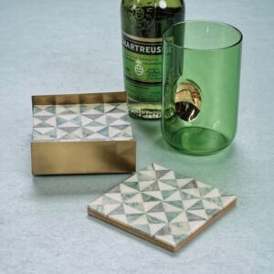 Bone Coasters with Brass Tray -Set of 4