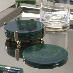 Green Marble Coasters with Gold Stand -Set of 4