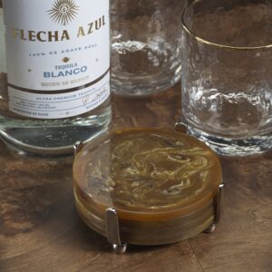 Amber Marble Coasters with Nickel Stand -Set of 4