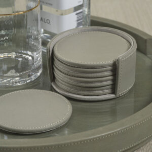 Gray Leather Drink Coasters -Set of 8