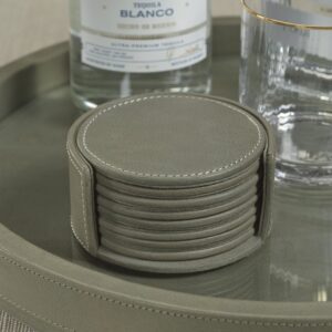 Sage Leather Drink Coasters -Set of 8