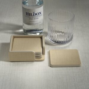 Raffia and Cream Leather Coasters -Set of 4