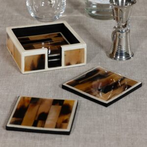Horn and Bone Inlay Coasters -Set of 4