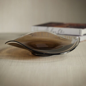 Taupe Wave Glass Bowl -13.75 in