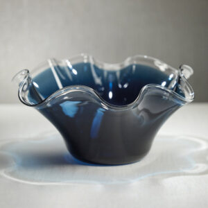 Blue Tall Wave Glass Bowl -16.25 in