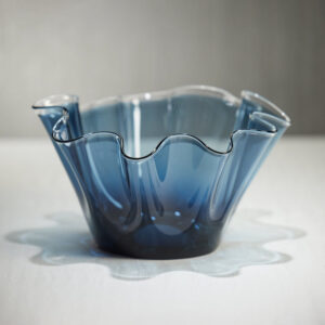 Blue Tall Wave Glass Bowl -12 in